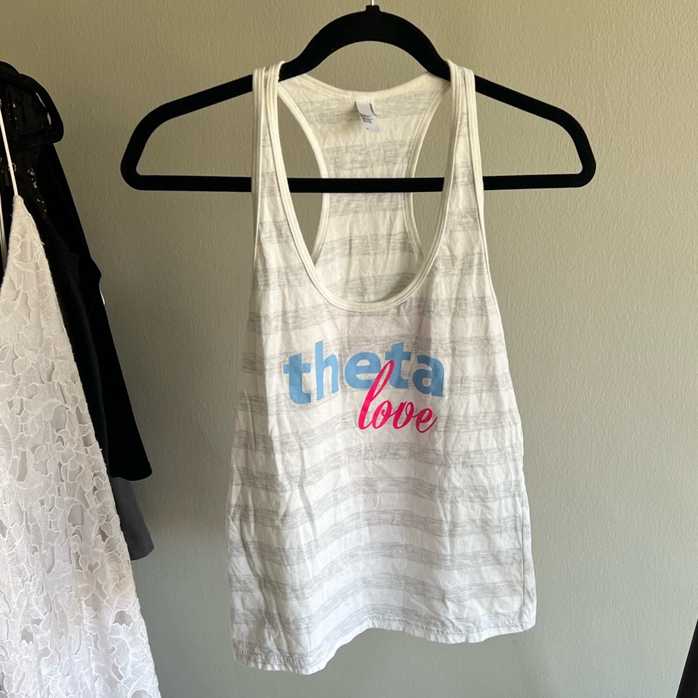Kappa Alpha Theta Sorority Love Grey and White Stripe Tank Top